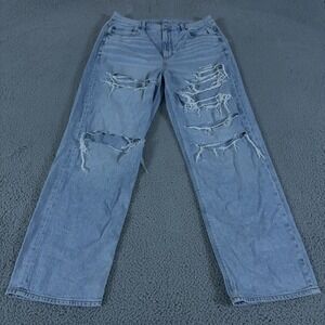 American Eagle Jeans Womens 16 Blue Baggy Light Wash High Rise Denim Cotton Hip